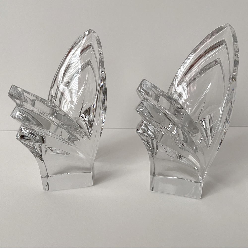 Set of two Mikasa Deco Crystal Candleholders. Five inches high